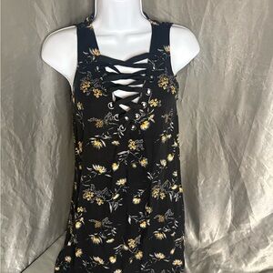 Forever 21 Black and Yellow Floral Lace-Up Mini Dress